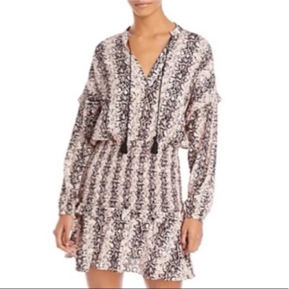 AQUA Long Sleeve Snake Print Smocked Mini Dress Size XS - Picture 1 of 8